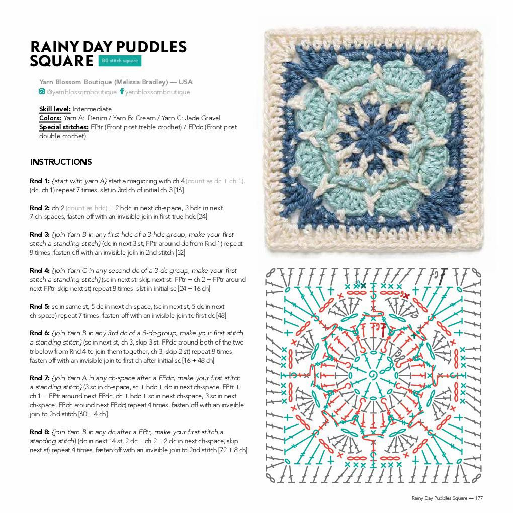 Sweet Peach và Rainy Day Puddles Squares - Chart hướng dẫn móc len