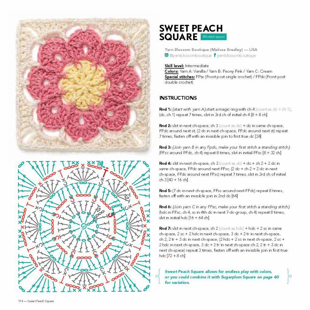 Sweet Peach và Rainy Day Puddles Squares - Chart hướng dẫn móc len