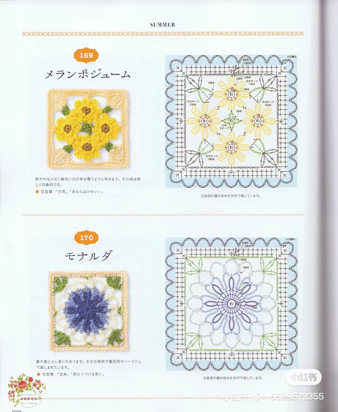 Tập hợp các mẫu móc len hình vuông hoa mùa hè và mùa thu