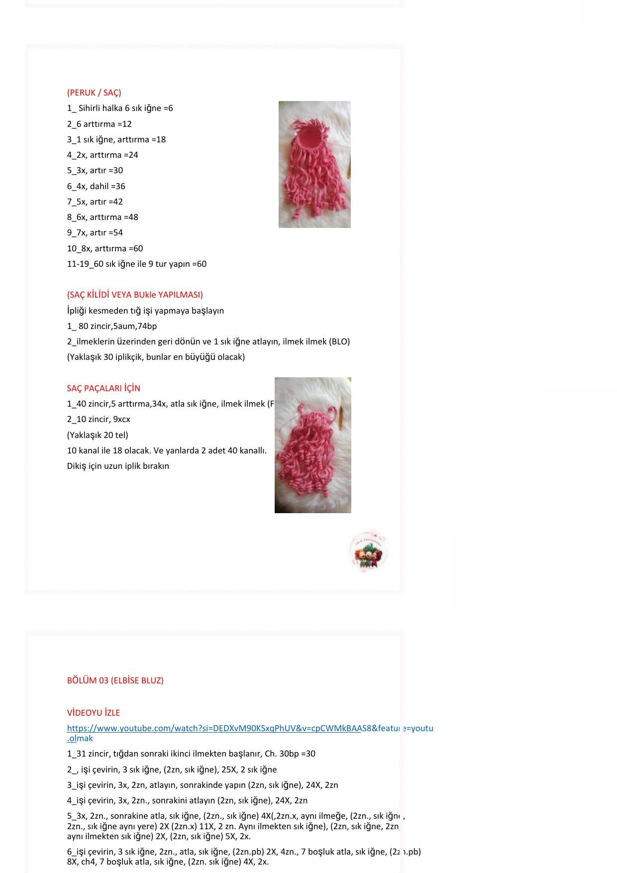 TATLI BEBEK - Hướng dẫn móc len búp bê tóc hồng mặc váy xanh