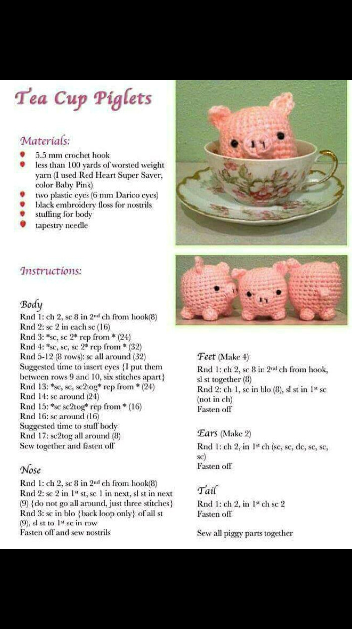 Tea Cup Piglets Amigurumi Pattern: Free Crochet Instructions for Cute Pink Pig in Teacup