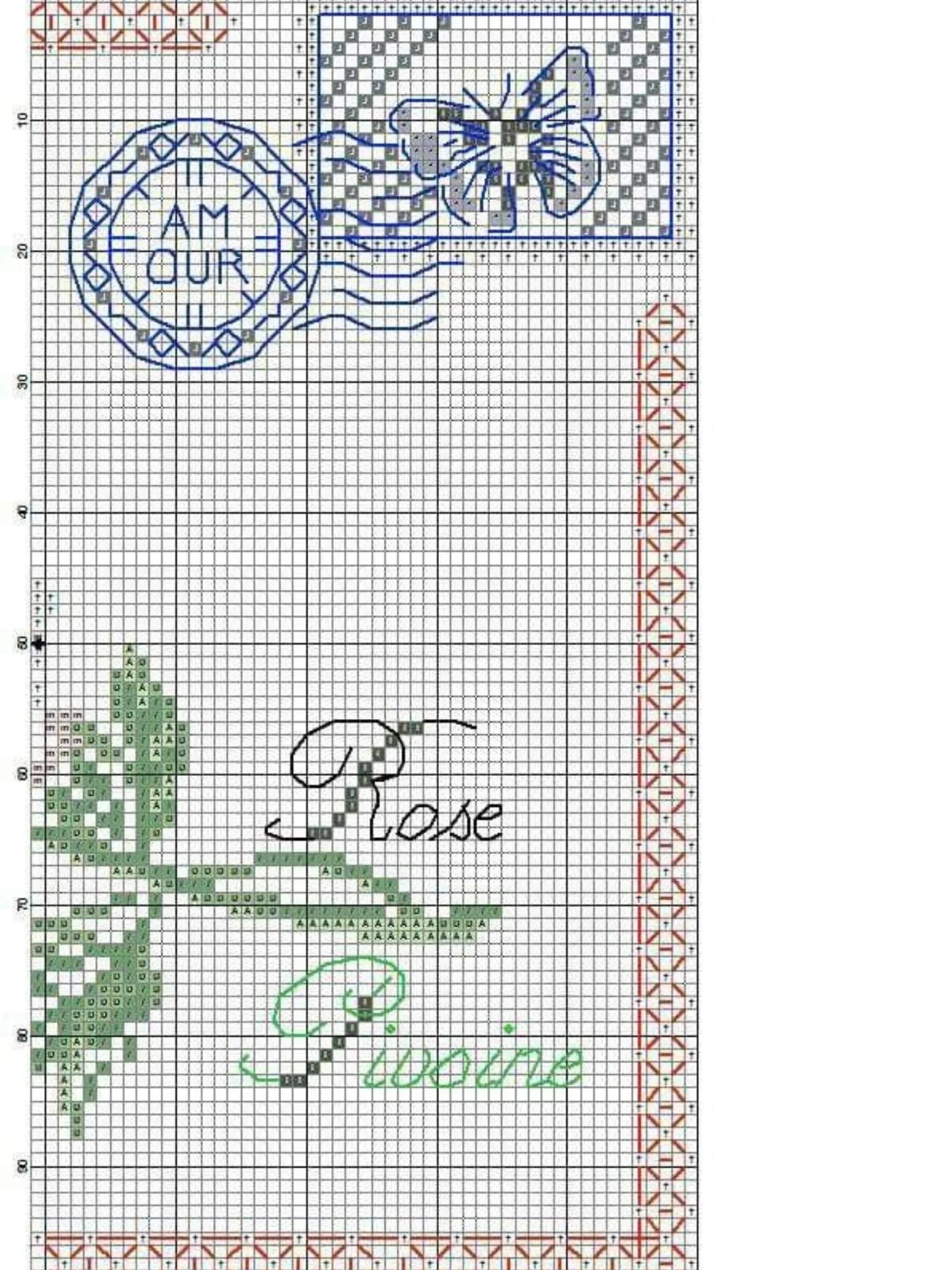 Tender Rose Cross Stitch Pattern Chart with Butterfly and Floral Design