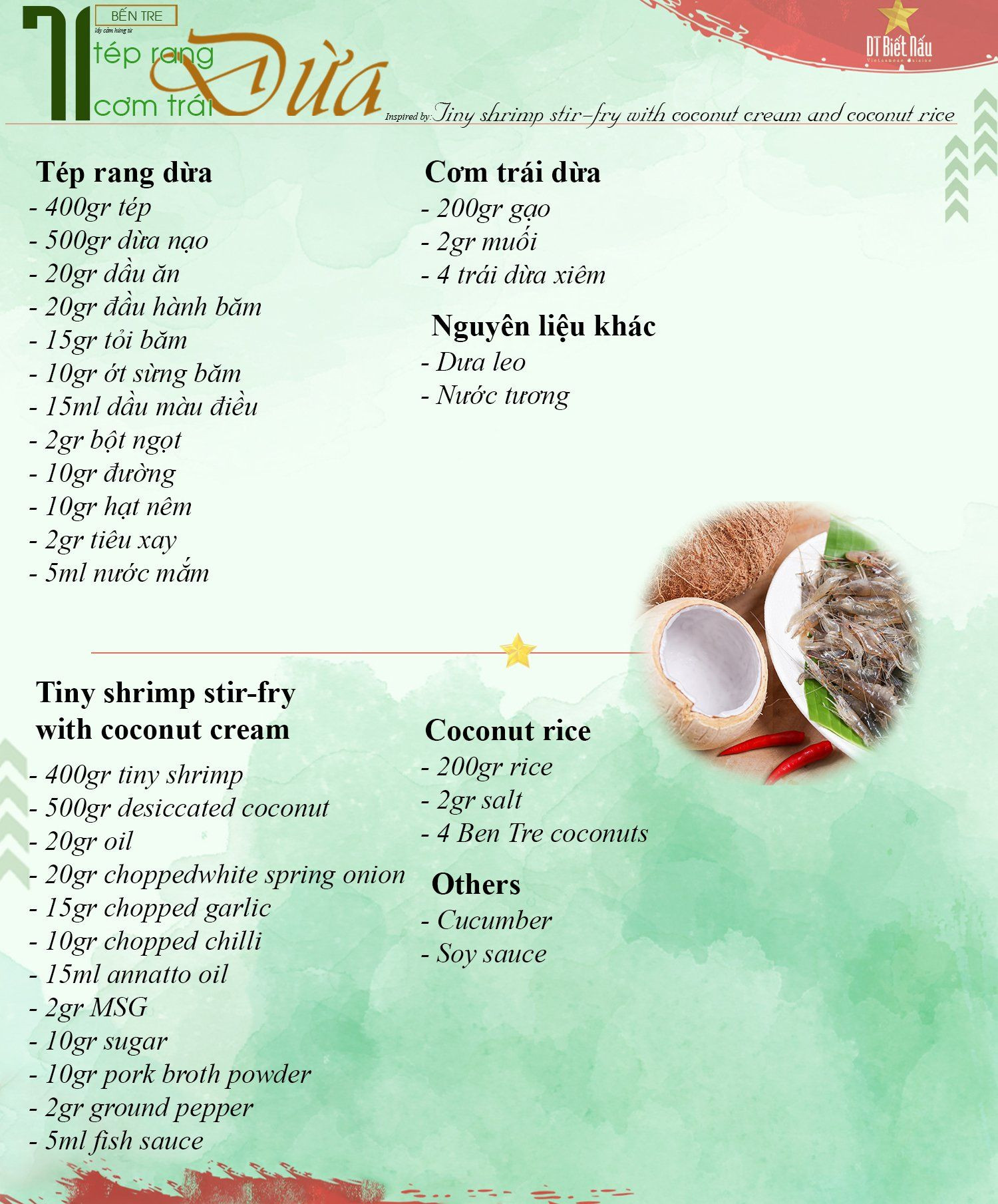 Tép rang dừa và cơm trái dừa đặc sản Bến Tre