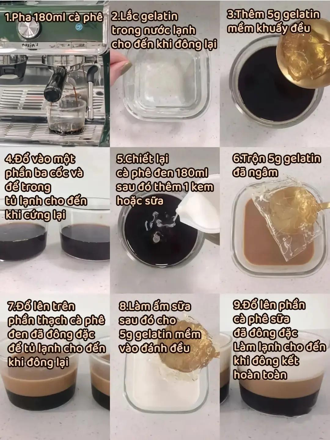 Thạch cà phê nhiều tầng thơm ngon bổ dưỡng, công thức làm thạch rau câu không đường tại nhà