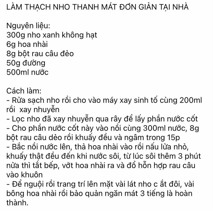 Thạch nho xanh thanh mát với hoa nhài và lát nho tươi