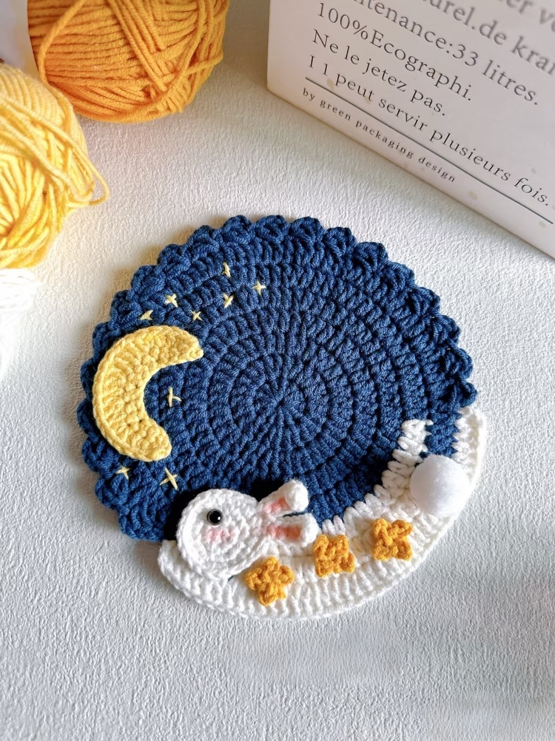 Thảm lót ly Thỏ Ngọc & Trăng - Chart móc len Trung thu