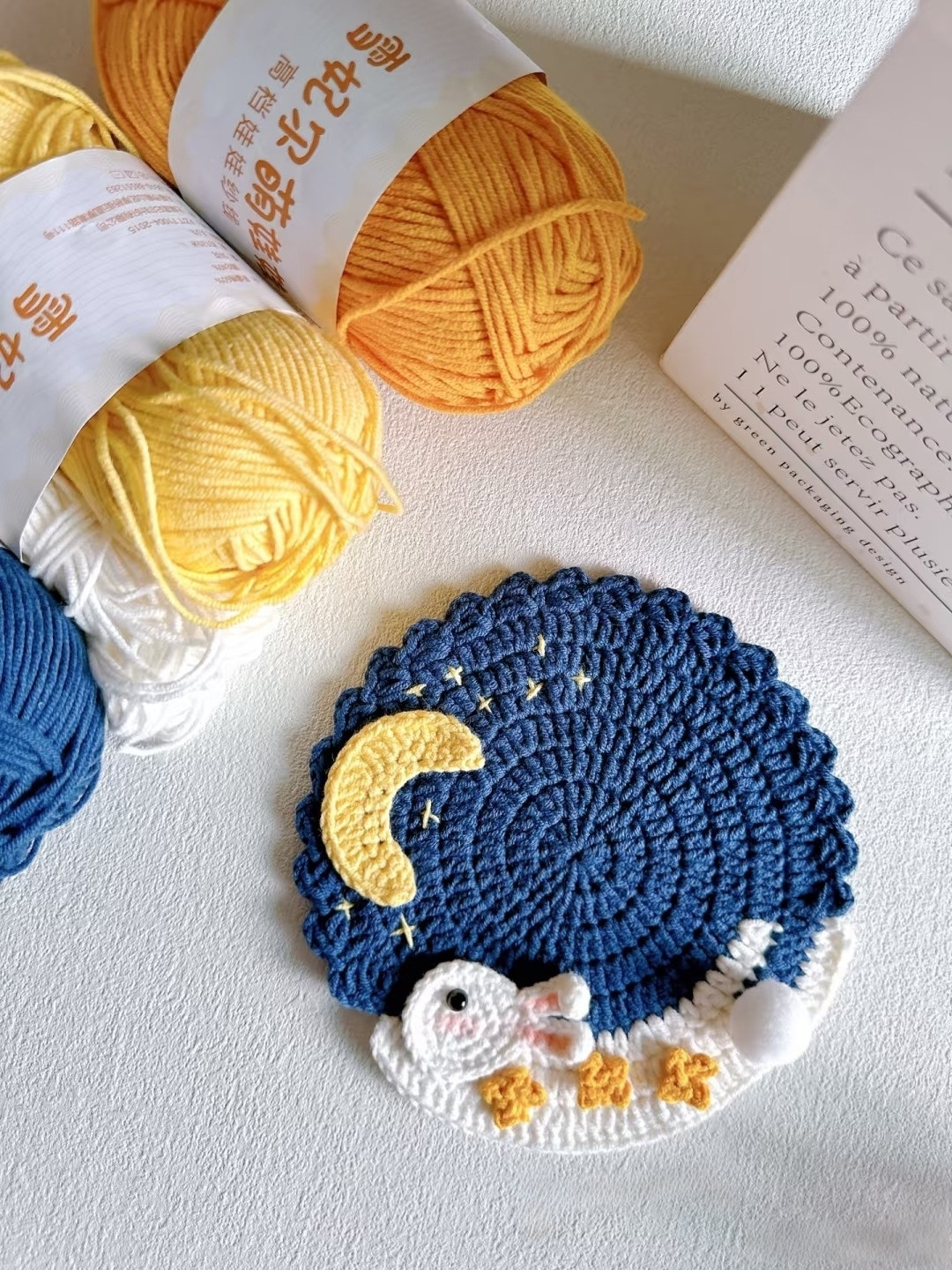 Thảm lót ly Thỏ Ngọc & Trăng - Chart móc len Trung thu