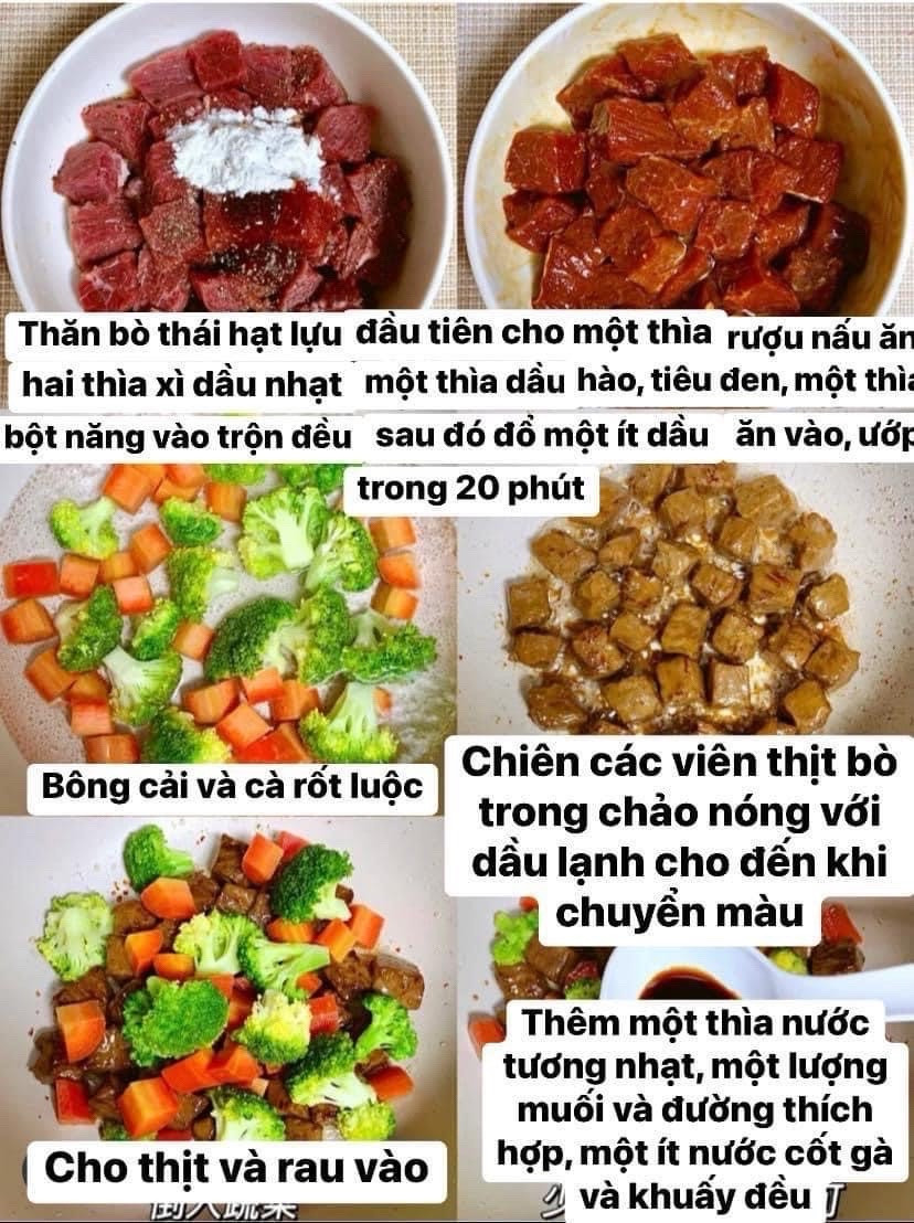 Thăn bò xào bông cải xanh và cà rốt
