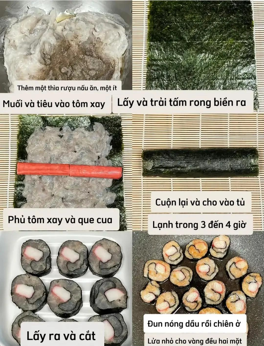 Thanh cua và tôm xay cuộn rong biển - Món ăn nhanh tại nhà