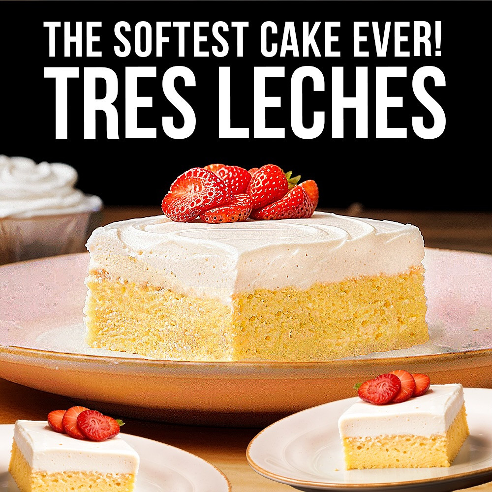 The Softest Cake Ever! Tres Leches with Fresh Strawberries and Whipped Cream