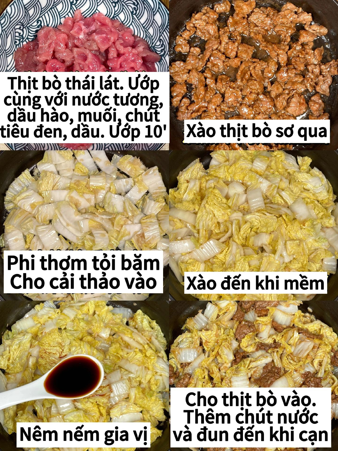 Thịt bò thái lát xào cải thảo sốt nâu đậm đà, ăn kèm cơm trắng nóng hổi