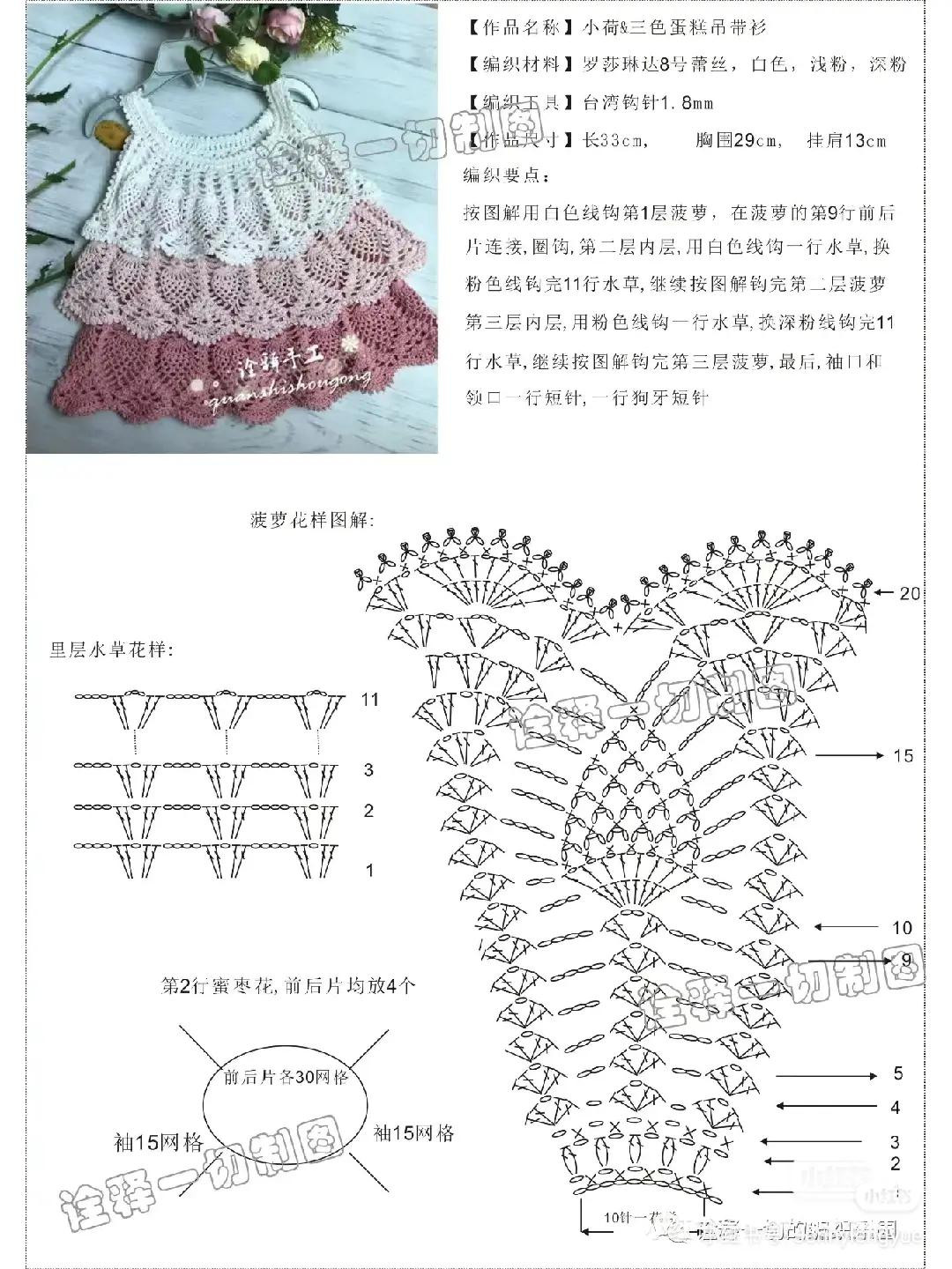 Three-color Cake Camisole Crochet Pattern with Pineapple Stitch Chart and Tutorial