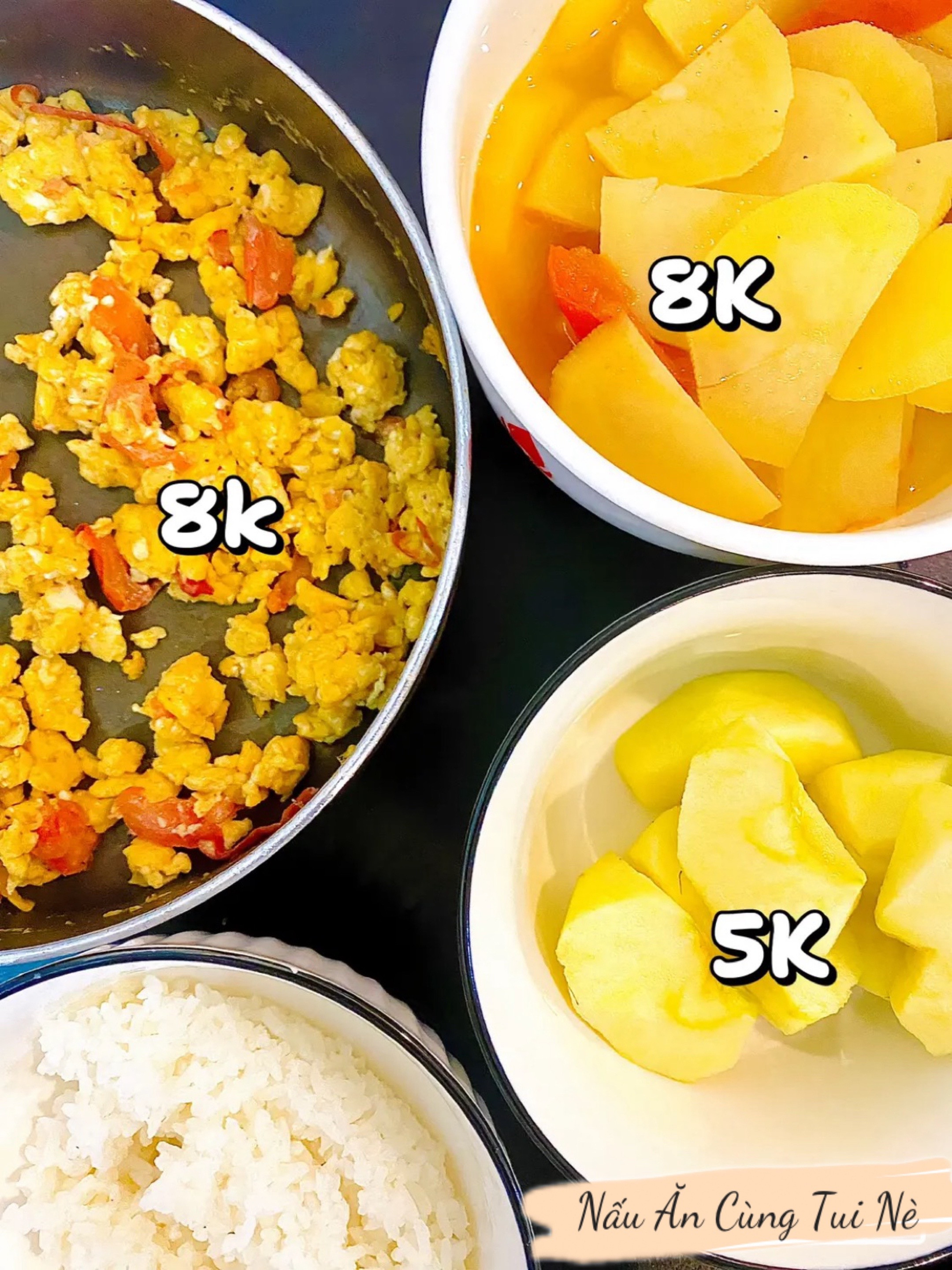 Thực đơn 20k: Trứng chưng cà chua và canh khoai tây