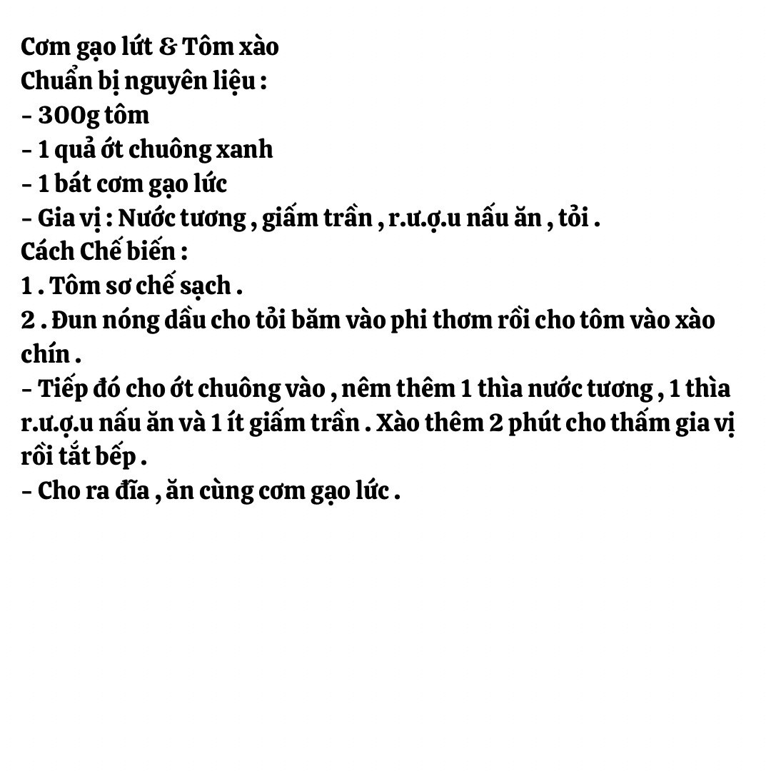 Thực đơn cơm văn phòng: Cơm gạo lứt, Tôm xào ớt chuông và ức gà xào nấm