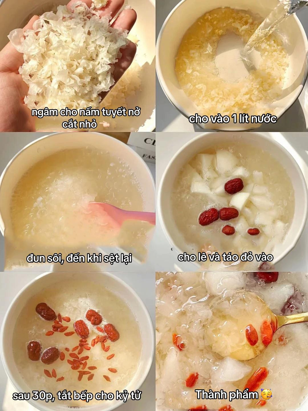 Thức uống dưỡng da từ lê, nấm tuyết, táo đỏ và kỷ tử