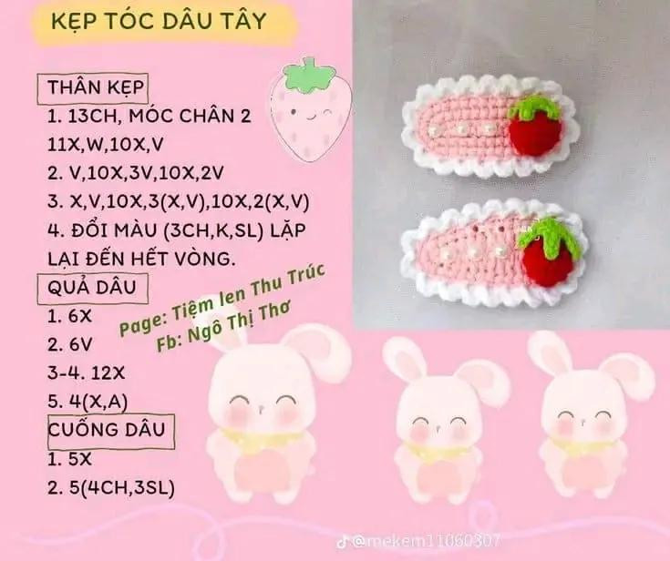 Tổng hợp 15 chart móc kẹp tóc xiu xinh dễ thương hình Melody, thỏ, dâu tây và chú thích