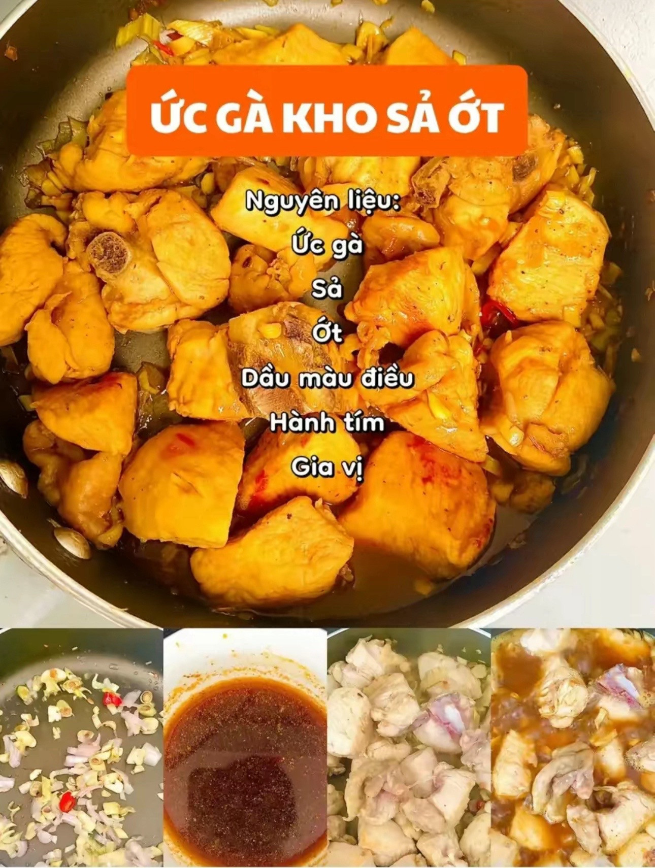 Tổng hợp 4 món ăn từ ức gà đơn giản và healthy: Kho sả ớt, sốt bơ tỏi, xào nấm và mật ong lắc rong biển