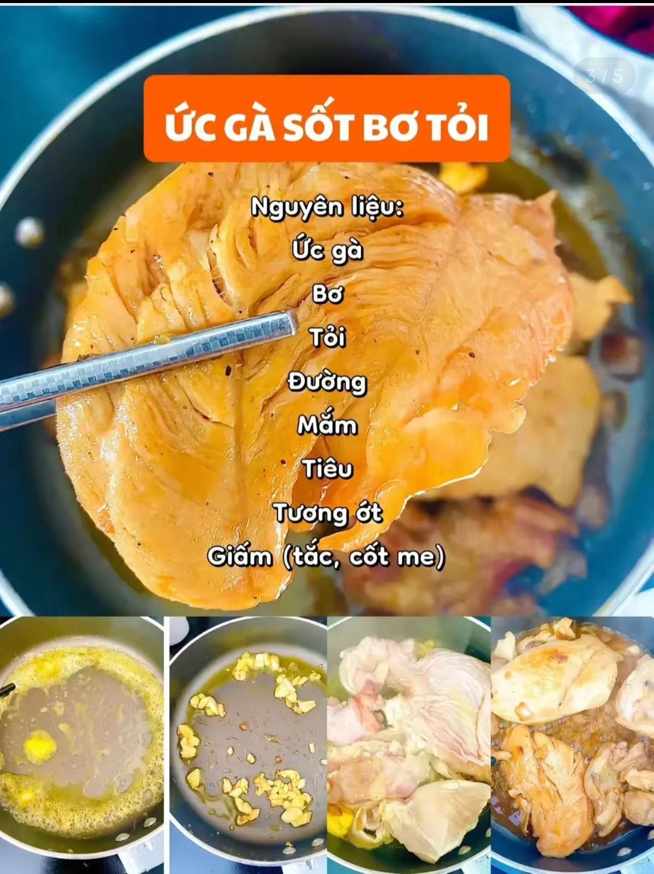 Tổng hợp 4 món ăn từ ức gà đơn giản và healthy: Kho sả ớt, sốt bơ tỏi, xào nấm và mật ong lắc rong biển