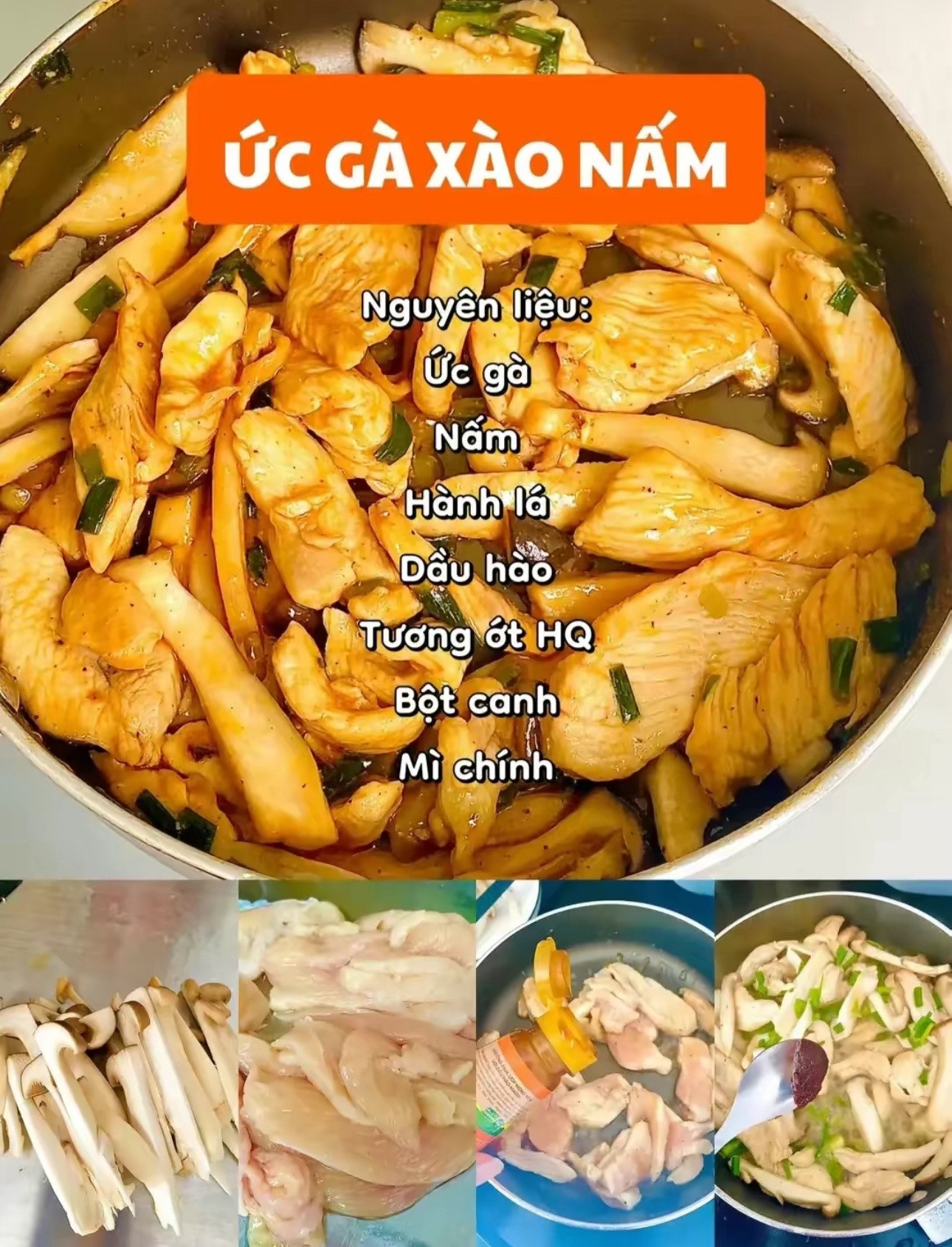 Tổng hợp 4 món ăn từ ức gà đơn giản và healthy: Kho sả ớt, sốt bơ tỏi, xào nấm và mật ong lắc rong biển