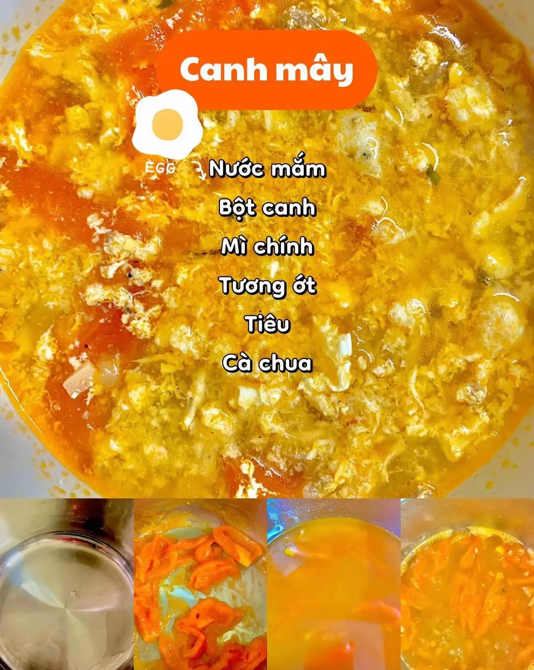 Tổng hợp 4 món ngon từ trứng: Trứng chiên bắp cải, Đậu hũ trứng sốt thịt, Canh mây và Mì xào trứng mayon