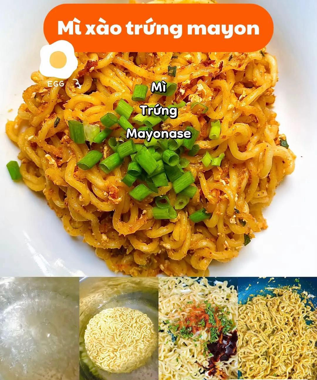 Tổng hợp 4 món ngon từ trứng: Trứng chiên bắp cải, Đậu hũ trứng sốt thịt, Canh mây và Mì xào trứng mayon