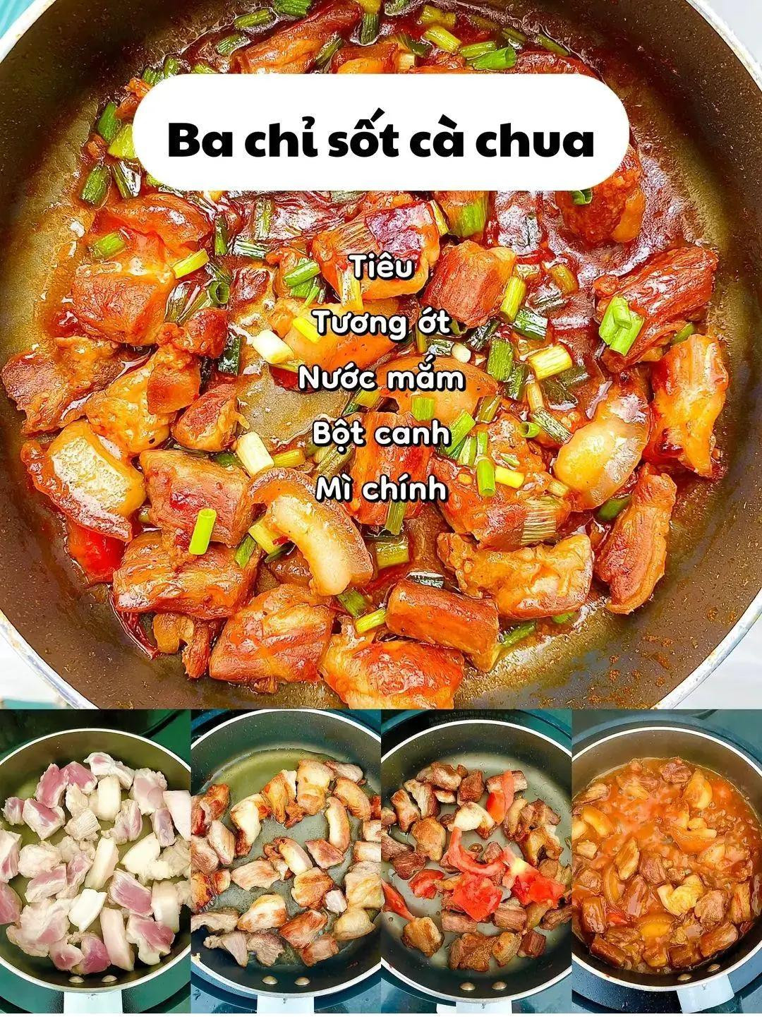 Tổng hợp 4 món thịt ba chỉ hao cơm: sốt cà chua, rang dừa, riềng và nấm