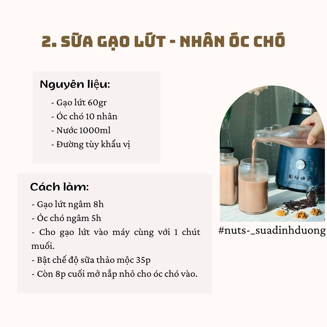 Tổng hợp 5 công thức làm sữa hạt dinh dưỡng: Gạo lứt, óc chó, hạnh nhân và bí xanh