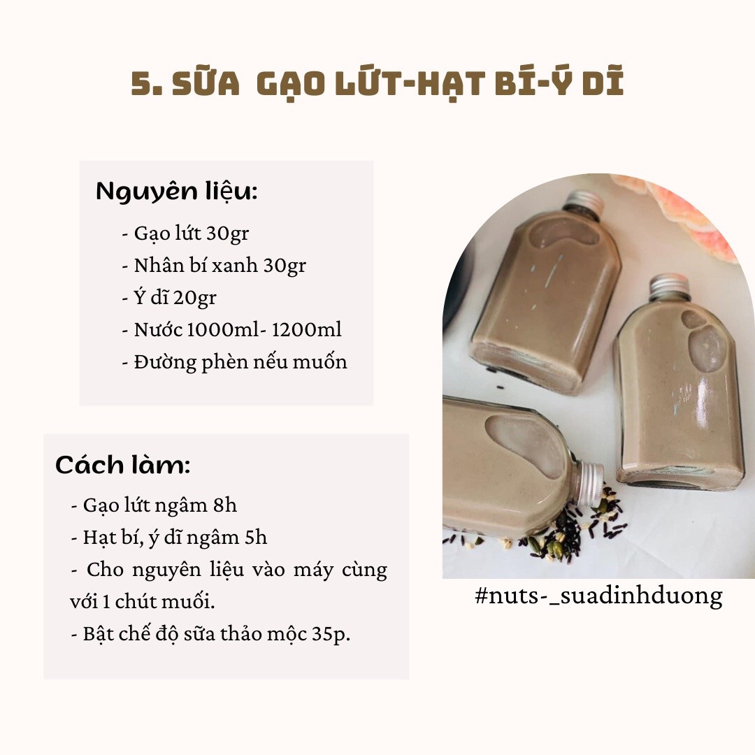 Tổng hợp 5 công thức làm sữa hạt dinh dưỡng: Gạo lứt, óc chó, hạnh nhân và bí xanh