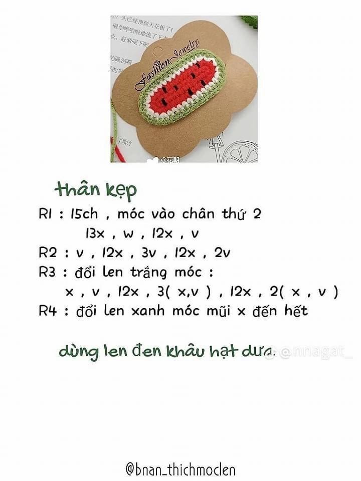 Tổng hợp bảng chart móc len phẳng: Gấu, Cá sấu, Dưa hấu, Gà và Cherry