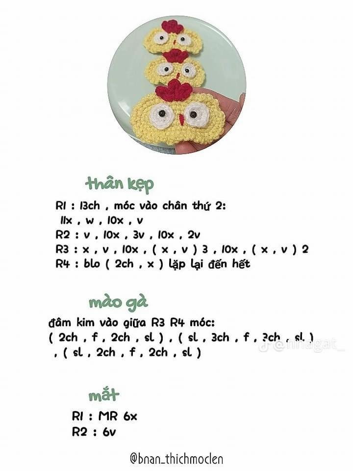 Tổng hợp bảng chart móc len phẳng: Gấu, Cá sấu, Dưa hấu, Gà và Cherry