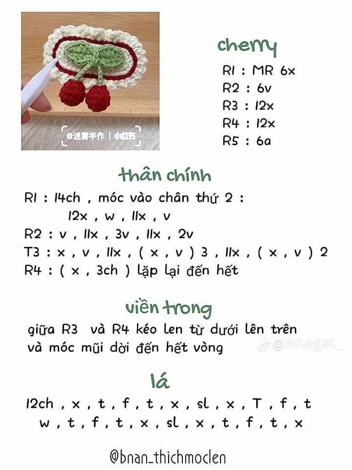 Tổng hợp bảng chart móc len phẳng: Gấu, Cá sấu, Dưa hấu, Gà và Cherry