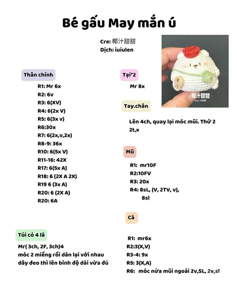 Tổng hợp bảng hướng dẫn móc len (chart) chi tiết cho bộ búp bê amigurumi dễ thương: Bé heo, Gấu May mắn, Mèo Xiêm và nhân vật mèo vàng