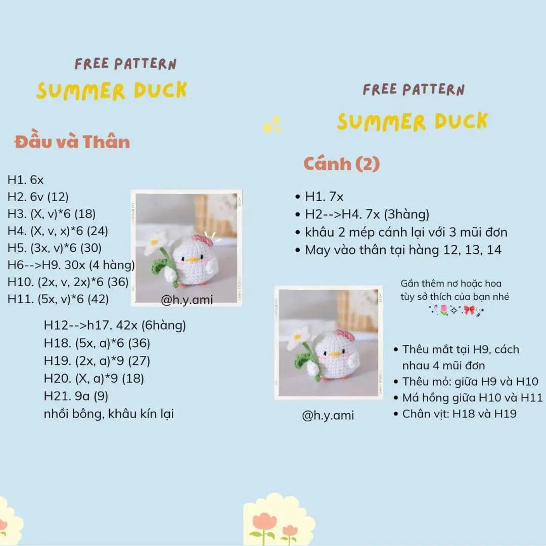 Tổng hợp các bảng hướng dẫn móc len (chart) búp bê mèo, gấu đầu bếp, gà và vịt mùa hè dễ thương