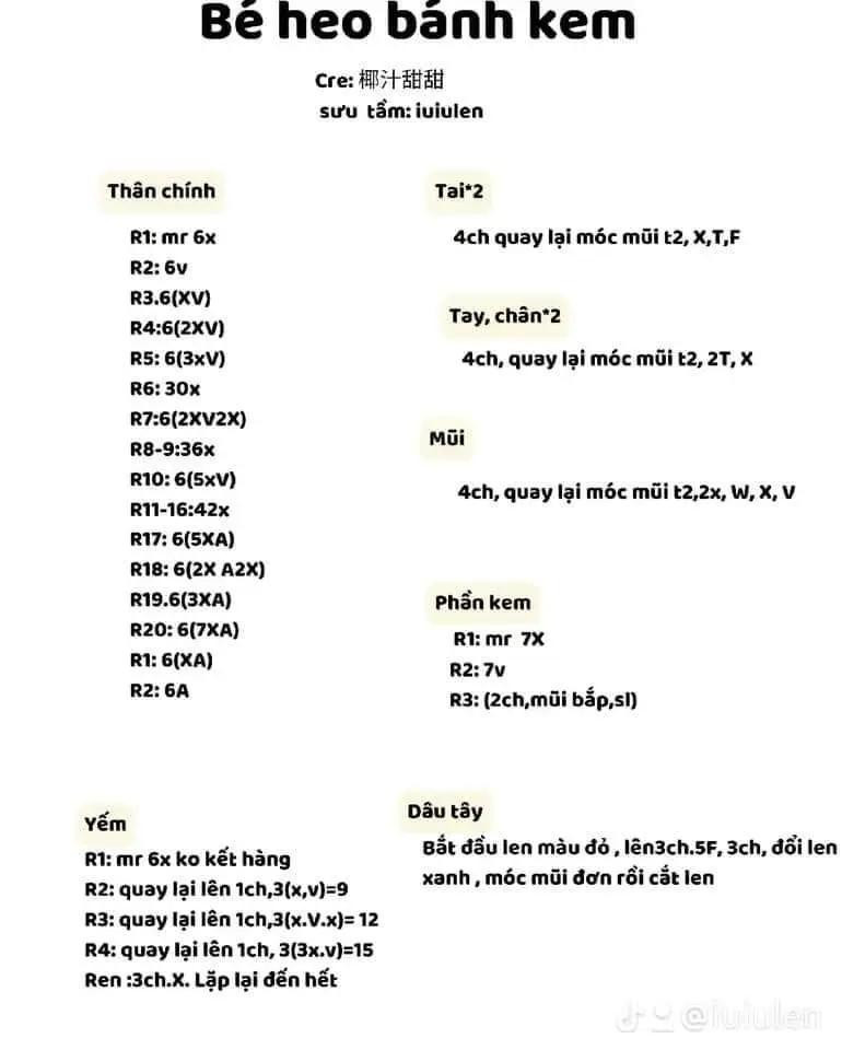 Tổng hợp các chart móc len thú ú nụ mini siêu xinh, dễ thương gồm mèo, Pocchaco, heo và chuột đầu bếp