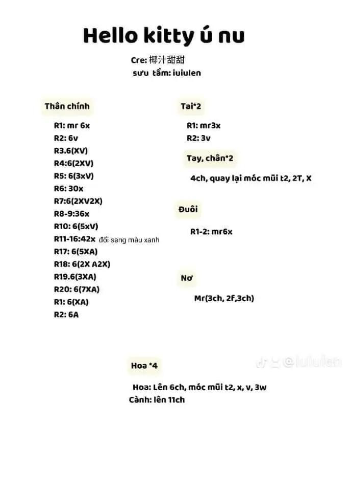 Tổng hợp các chart móc len thú ú nụ mini siêu xinh, dễ thương gồm mèo, Pocchaco, heo và chuột đầu bếp