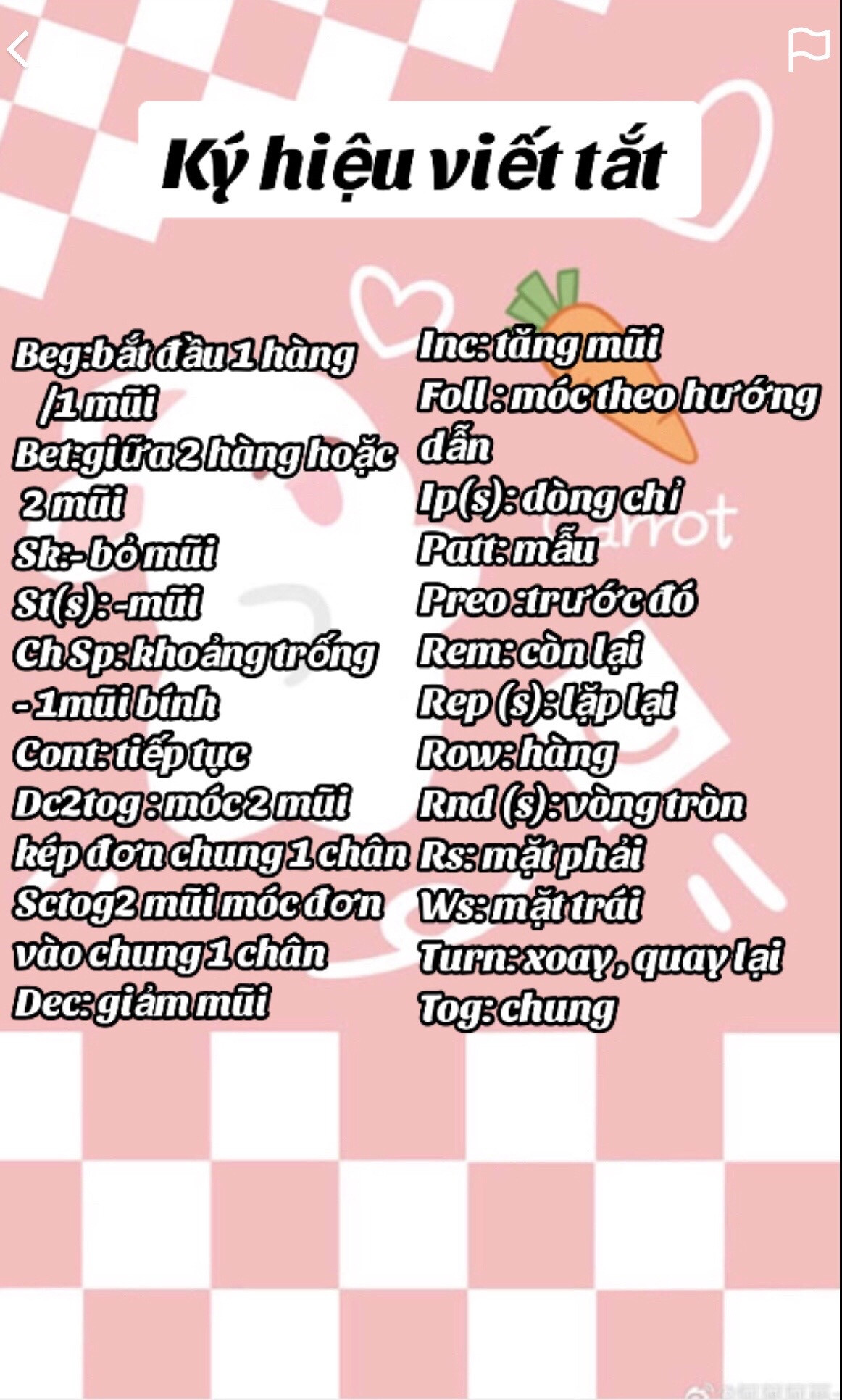 Tổng hợp các ký hiệu và viết tắt móc len cơ bản tiếng Việt