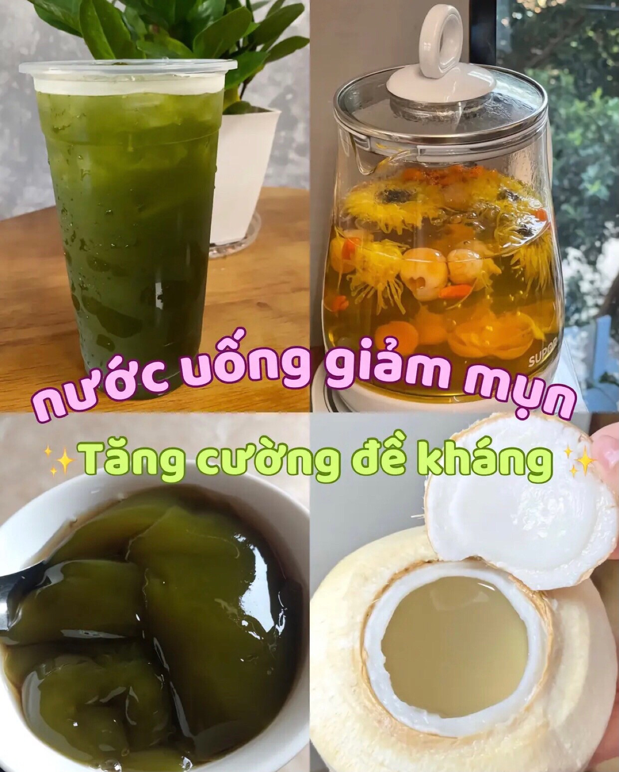 Tổng hợp các loại nước uống thanh mát, giải nhiệt và tốt cho sức khỏe như rau má, thạch găng, trà hoa cúc