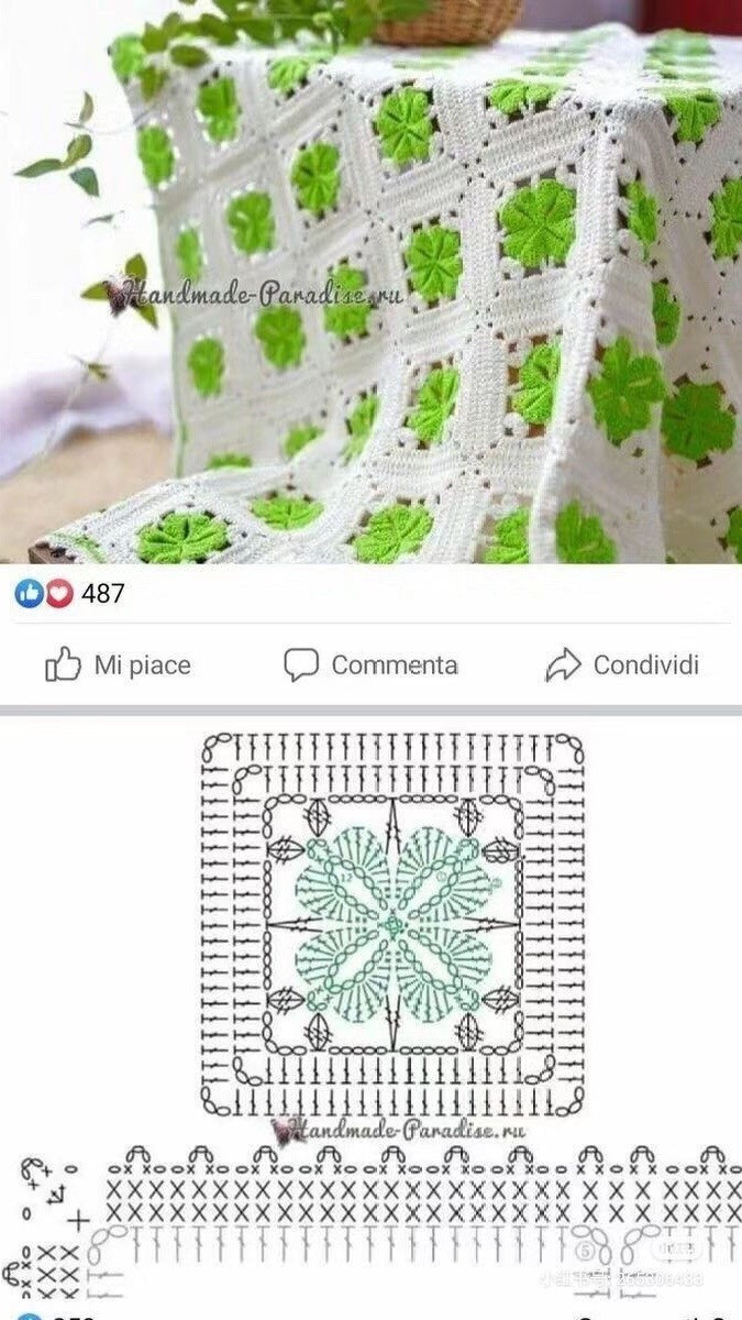 Tổng hợp các mẫu chart móc len Granny Square: Lá bốn lá, Hoa nhiều tầng và Mẫu cánh chim