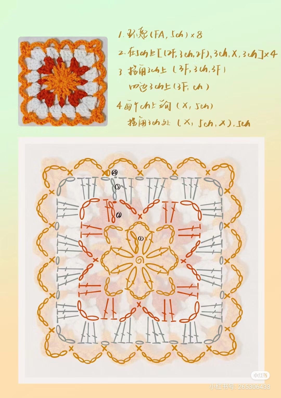 Tổng hợp các mẫu chart móc len Granny Square: Lá bốn lá, Hoa nhiều tầng và Mẫu cánh chim