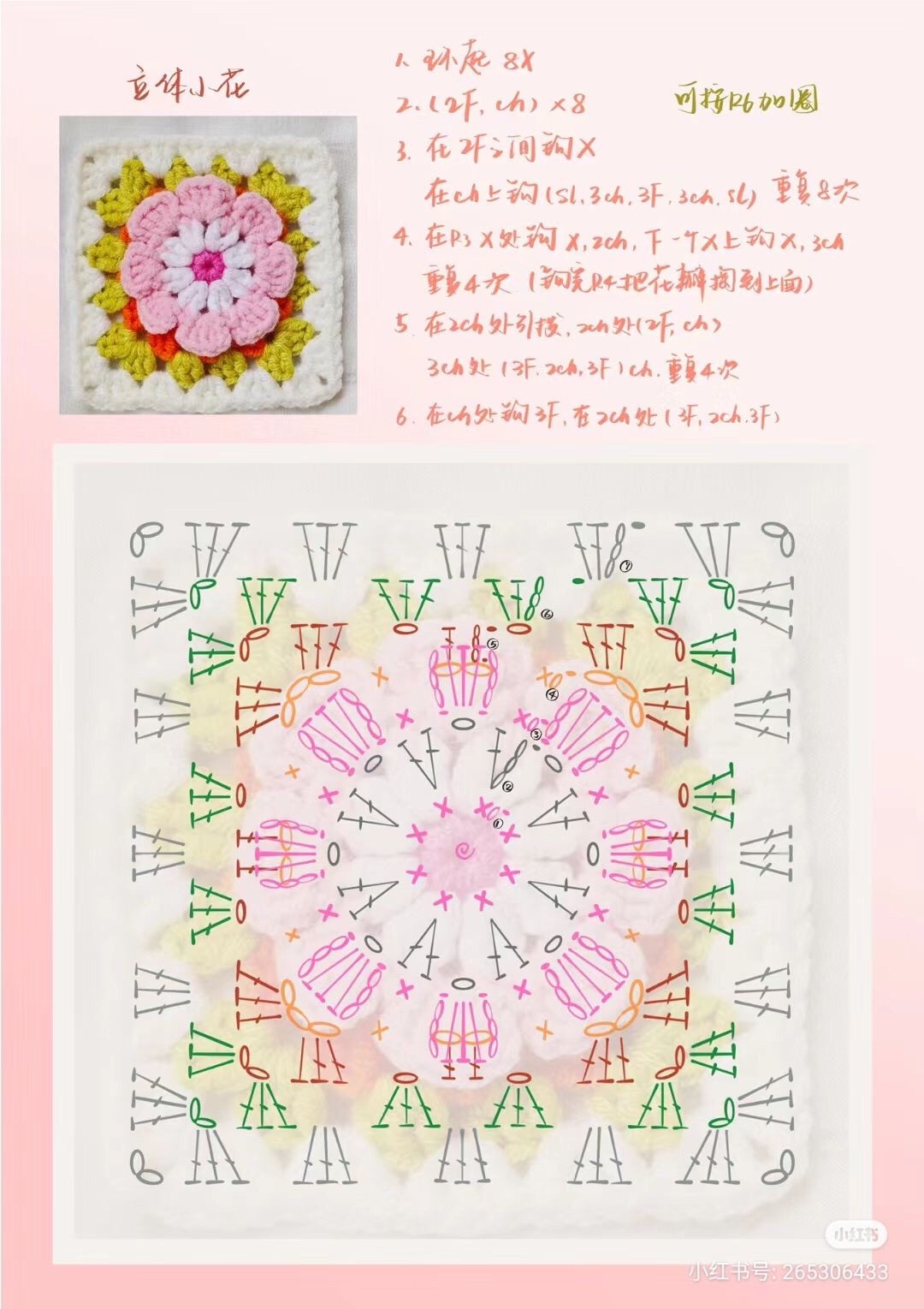 Tổng hợp các mẫu chart móc len Granny Square: Lá bốn lá, Hoa nhiều tầng và Mẫu cánh chim