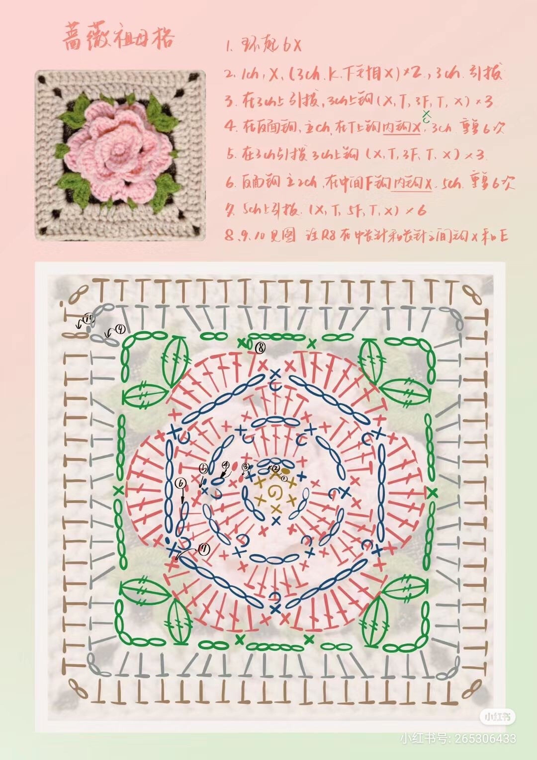 Tổng hợp các mẫu chart móc len Granny Square: Lá bốn lá, Hoa nhiều tầng và Mẫu cánh chim