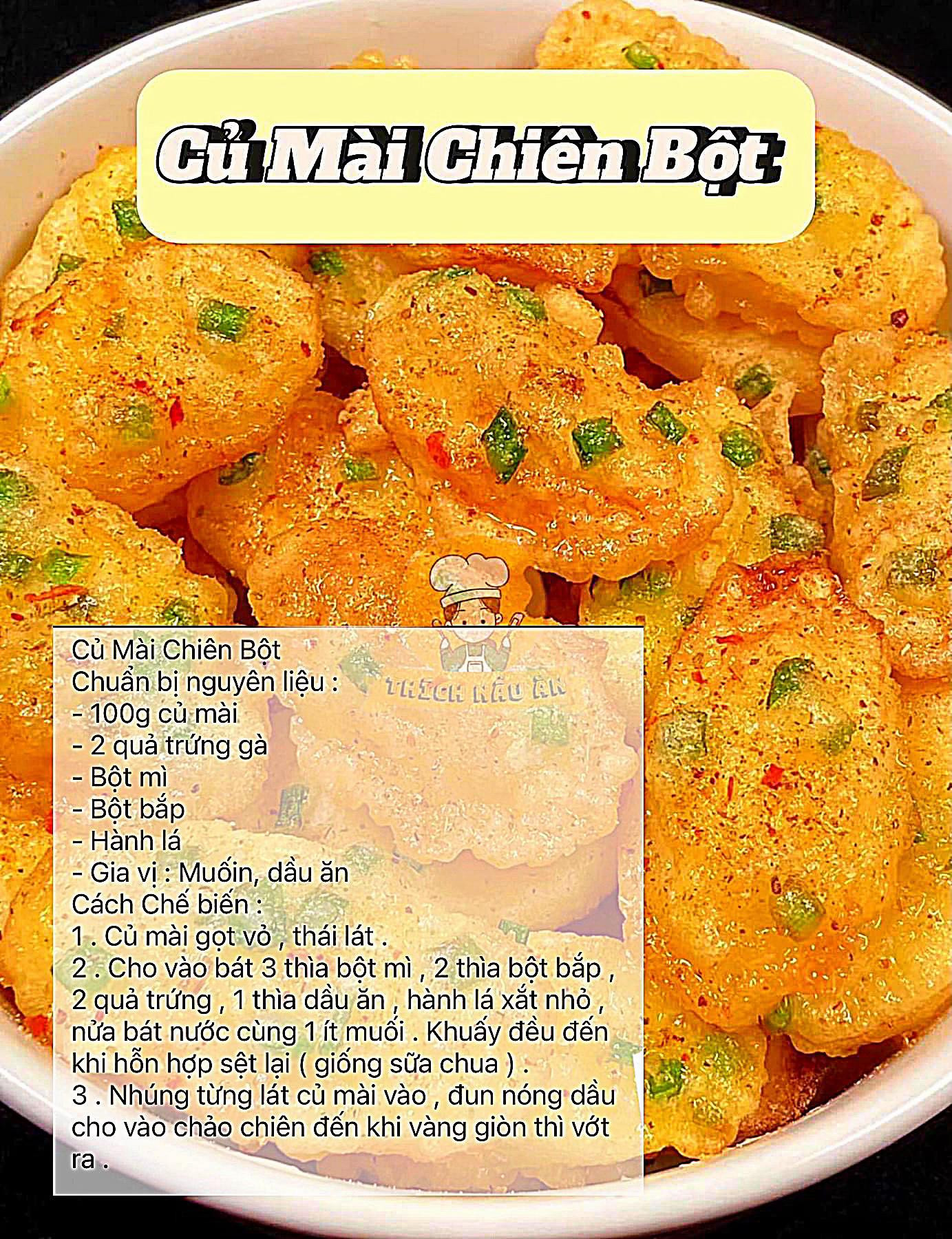 Tổng hợp các món ngon từ củ mài: Canh, Thịt Xào, Bánh Đậu Đỏ và Chiên Bột