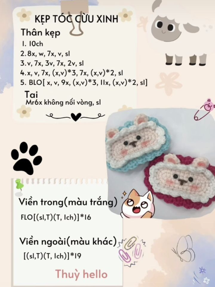 Tổng hợp chart hướng dẫn móc kẹp tóc dâu tây, cừu và hoa tulip