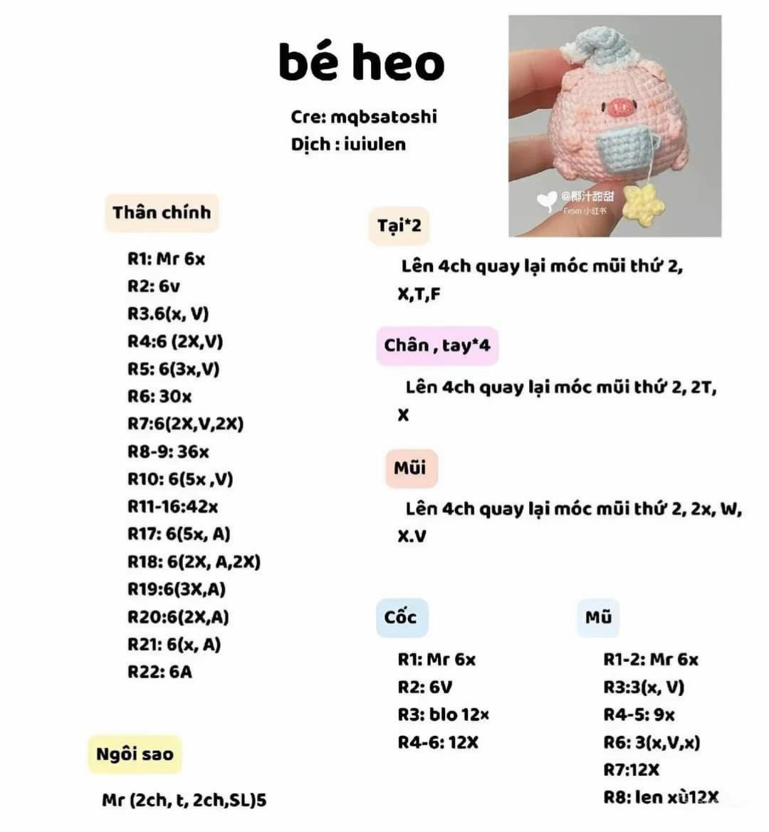 Tổng hợp chart len móc búp bê mèo, heo, Kitty và Pocchaco dễ thương