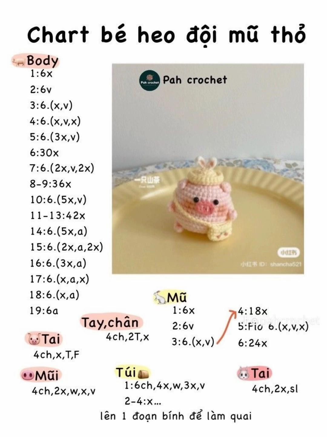 Tổng hợp chart len móc búp bê mèo, heo, Kitty và Pocchaco dễ thương