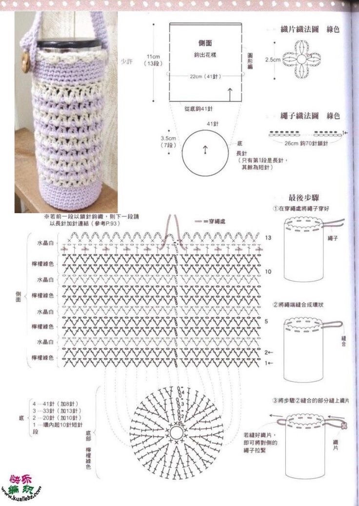 Tổng hợp chart móc bao bình nước và túi len dễ thương