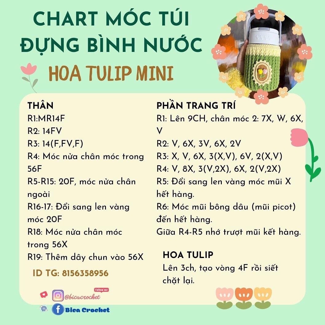 Tổng hợp chart móc bao bình nước và túi len dễ thương