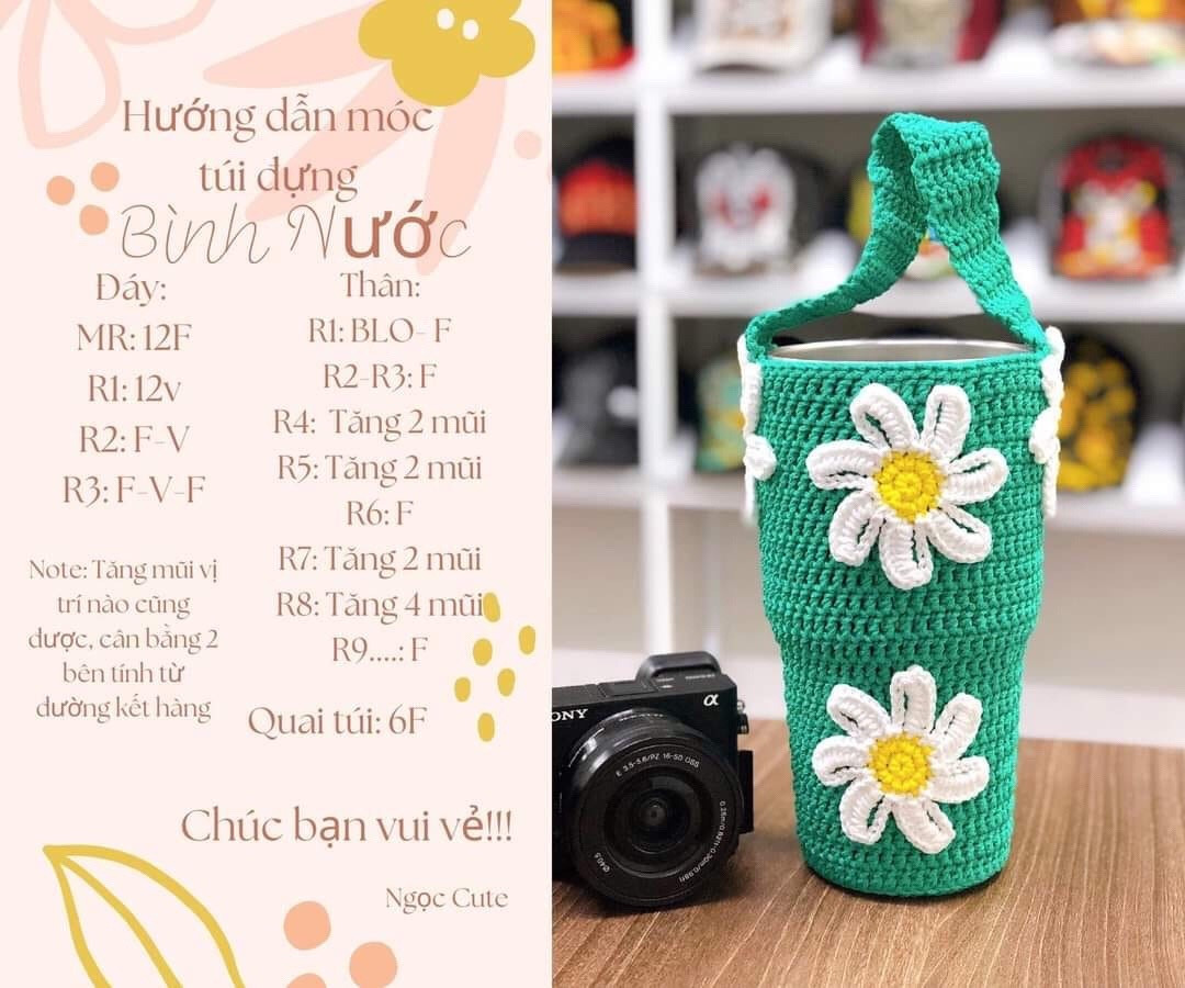 Tổng hợp chart móc bao bình nước và túi len dễ thương