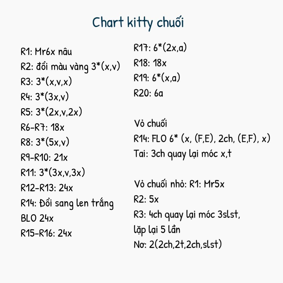 Tổng hợp chart móc Hello Kitty: bông hoa, chuối và các mẫu phụ kiện dễ thương