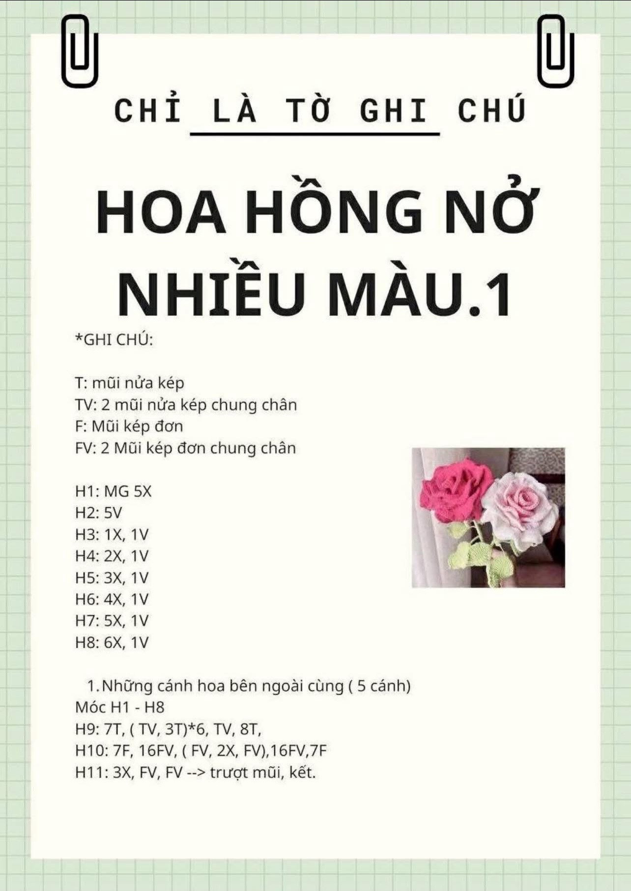 Tổng hợp chart móc hoa hồng nhiều màu sắc